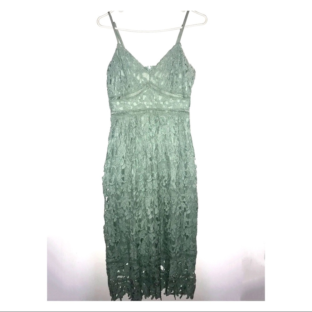 Lace V Neck Midi Dress -Sage